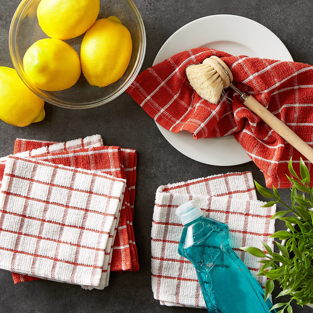 Dii Basic Terry Collection Windowpane Dishcloth Set, 12X12, Spice, 6 Piece