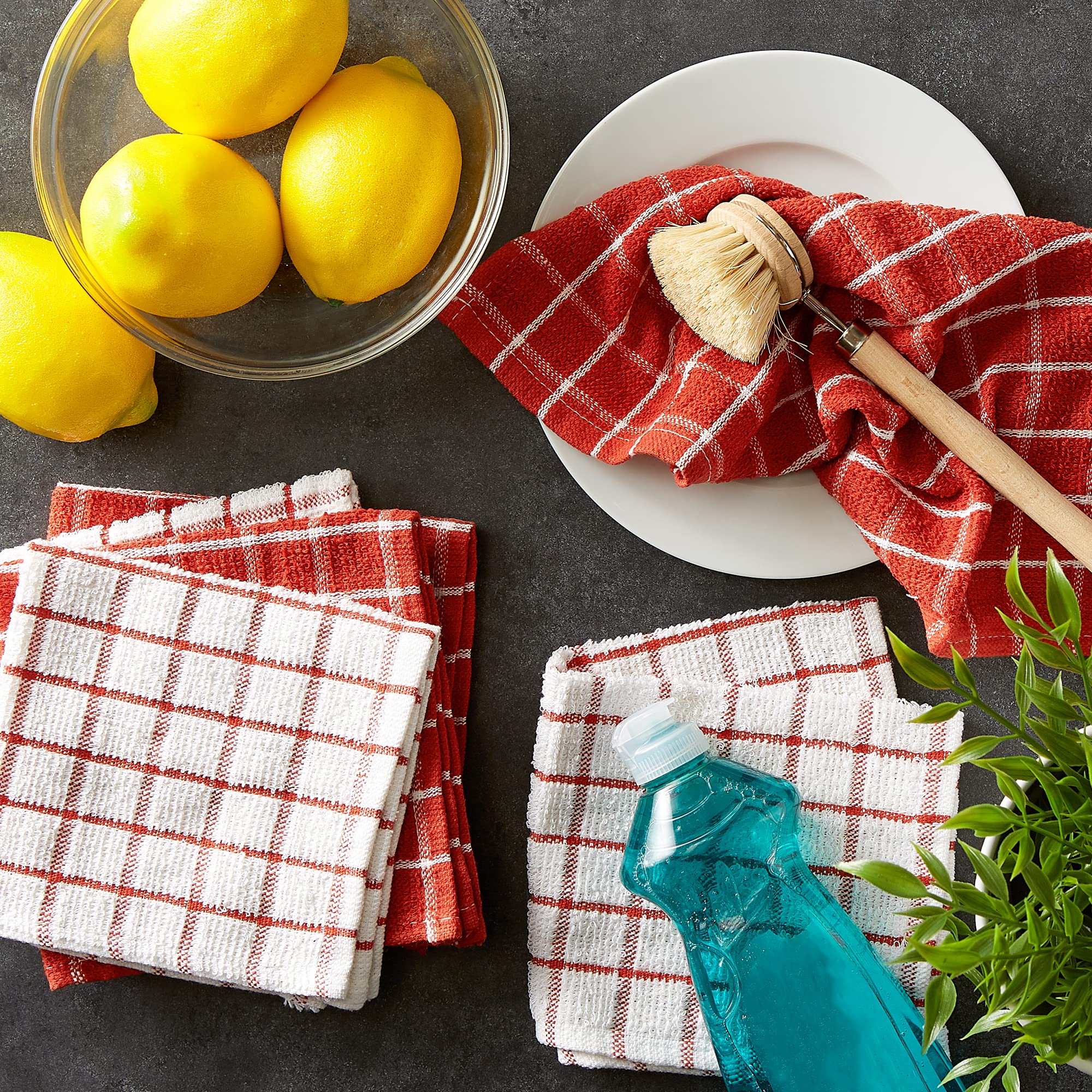 Dii Basic Terry Collection Windowpane Dishcloth Set, 12X12, Spice, 6 Piece