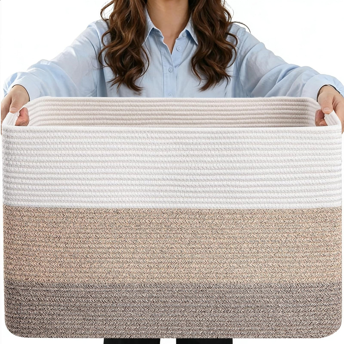 HOBASKET 75L Laundry Basket Hamper,Gradient Brown/White, 22x17x12