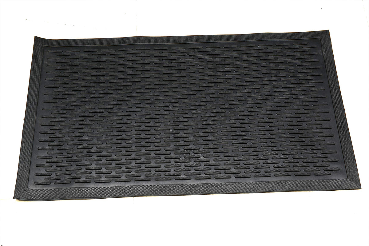 Indoor/Outdoor Hose-Wash Ribbed Design Non-Slip Rubber 2X3 Modern Entryway Mat For Entryway, Patio, Backyard, Garage, 24' X 36', Black Ribbed