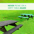 Linpro 8Ft Vinyl Fitted Picnic Table Cover With Bench Covers. Outdoor Checkered Picnic Tablecloth For Camper And Rv Accessories. 3 Piece Set Camping Essentials. Waterproof, With Elastic Edges. 96'