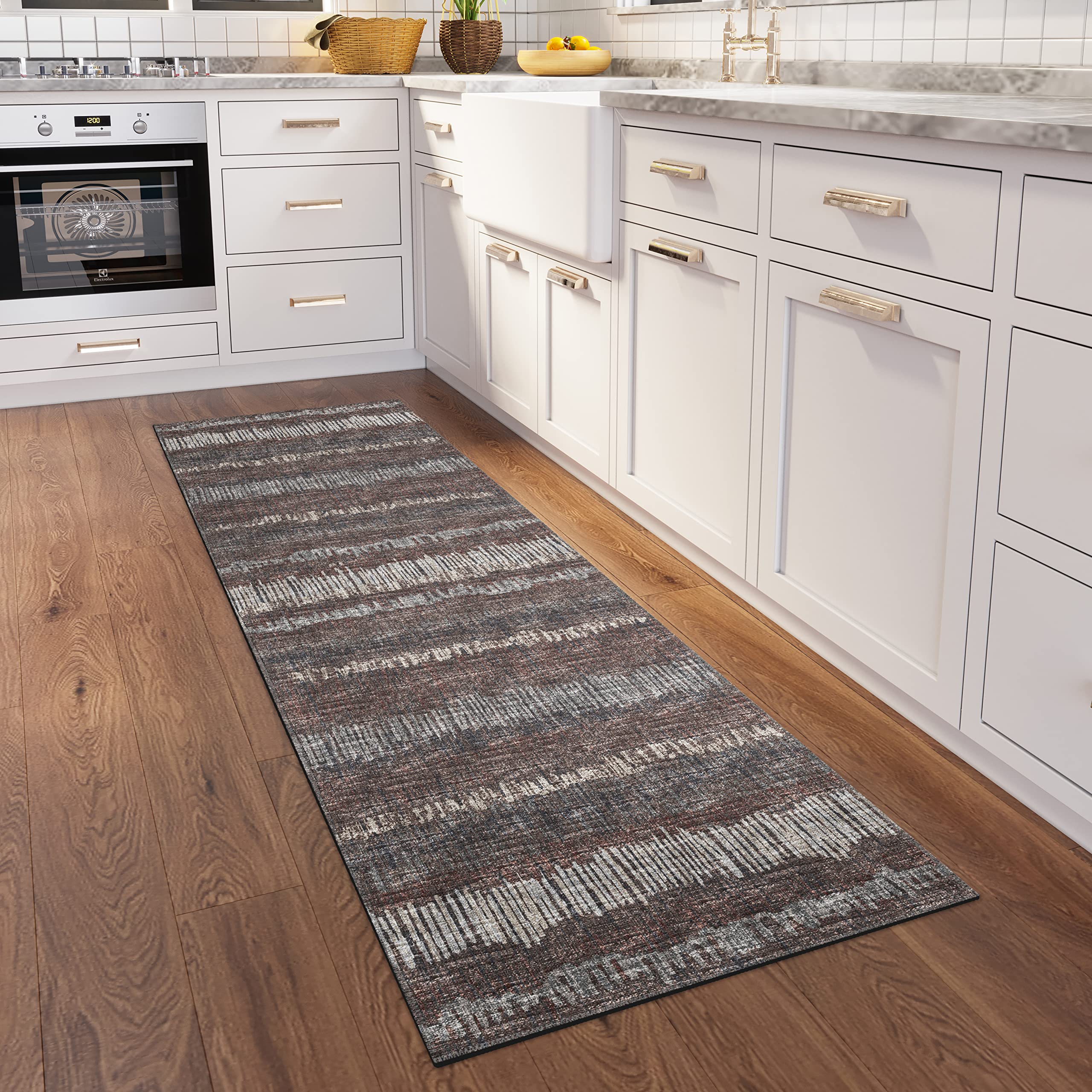 Addison Rugs Rylee Ary34 Brown Washable 2'3" X 7'6" Indoor Outdoor Runner Rug, Easy Clean, Machine Washable, Non Shedding, Bedroom, Entry, Living Room, Dining Room, Kitchen, Patio Rug