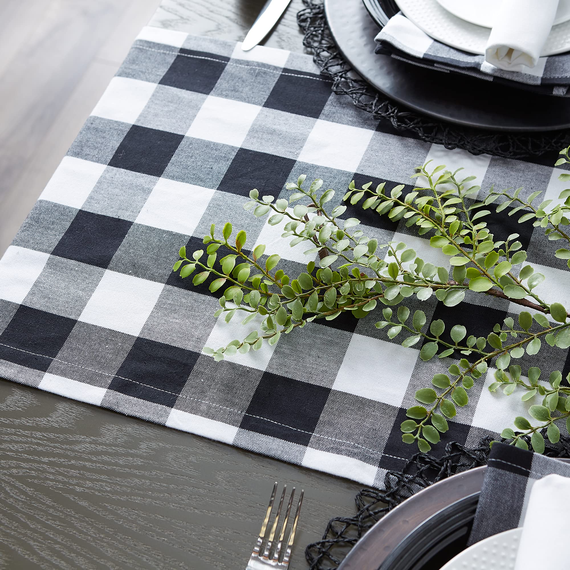Dii Buffalo Check Collection, Classic Farmhouse Table Runner, 14X72, Black & White