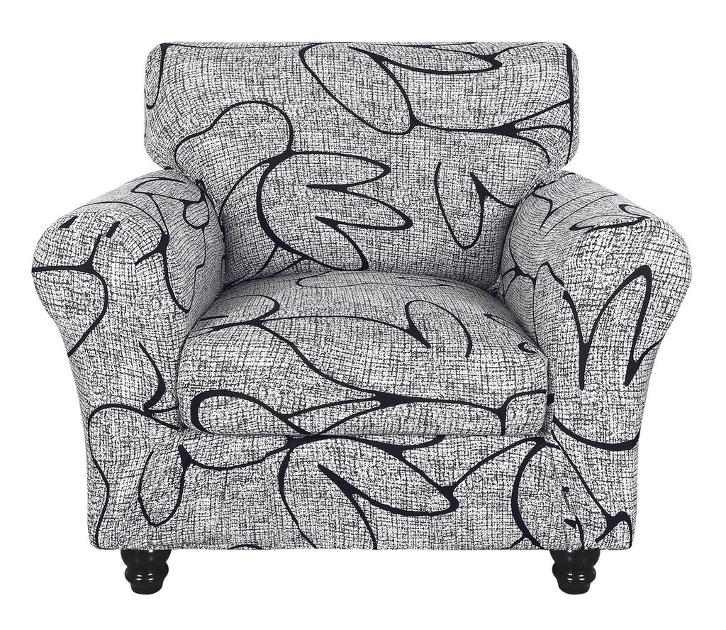 Searchi Stretch Sofa Cover Printed Couch Covers, Floral Pattern 2 Piece Armchair Slipcover With Separate Chair Cushion Cover, Washable Furniture Protector For Living Room(Armchair, Grey Lotus+White)