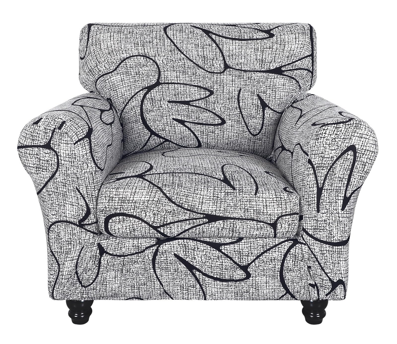 Searchi Stretch Sofa Cover Printed Couch Covers, Floral Pattern 2 Piece Armchair Slipcover With Separate Chair Cushion Cover, Washable Furniture Protector For Living Room(Armchair, Grey Lotus+White)