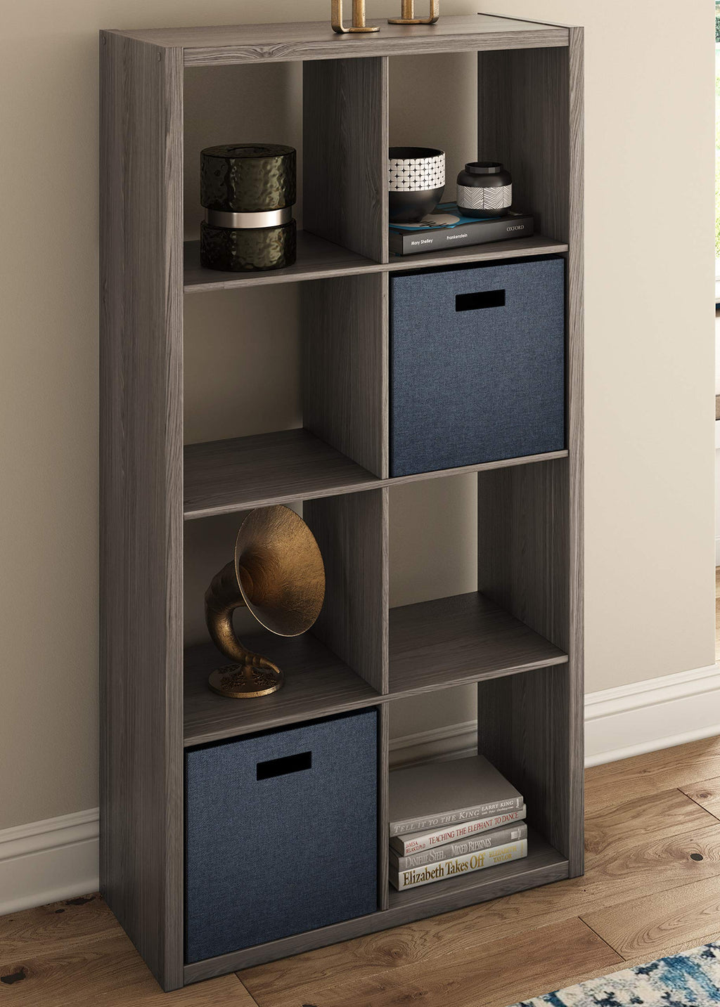 Closetmaid 8 Cube Heavy Duty Wooden Decorative Bookcase Shelf Storage Organizer With Open Back For Home, Closet, Office, Or Toys, Graphite Gray