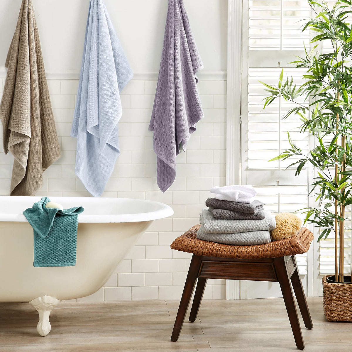 Great Bay Home 100% Cotton Hand Towel Set (16 X 28 Inches) Highly Absorbent, Textured Popcorn Weave Hand Towels. Acacia Collecti