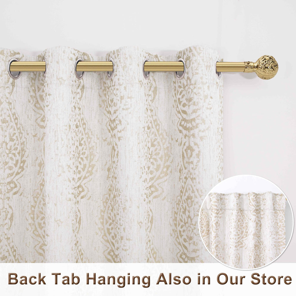 Mrs.Naturall Tan Paisley Curtains For Bedroom 96 Length 50% Blackout Boho Print Bas Relief Extra Long Tufted Curtains For Living Room,52X96 Inches Long