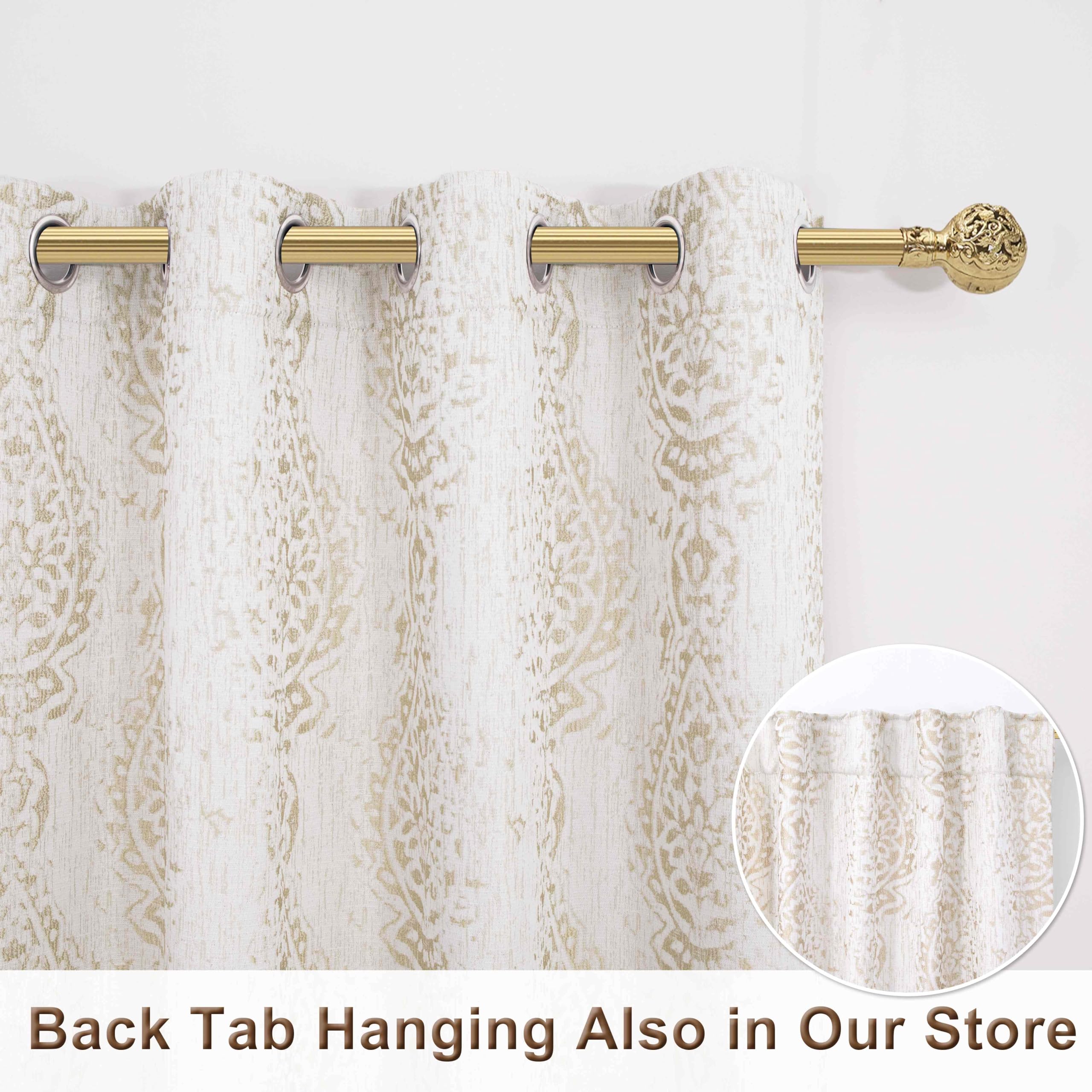 Mrs.Naturall Tan Paisley Curtains For Bedroom 96 Length 50% Blackout Boho Print Bas Relief Extra Long Tufted Curtains For Living Room,52X96 Inches Long