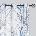 FMFUNCTEX Linen Semi Sheer Curtains for Bedroom, Blue White Curtains 54 Inches Long for Living Room, Grey Tree Branch Patterned 