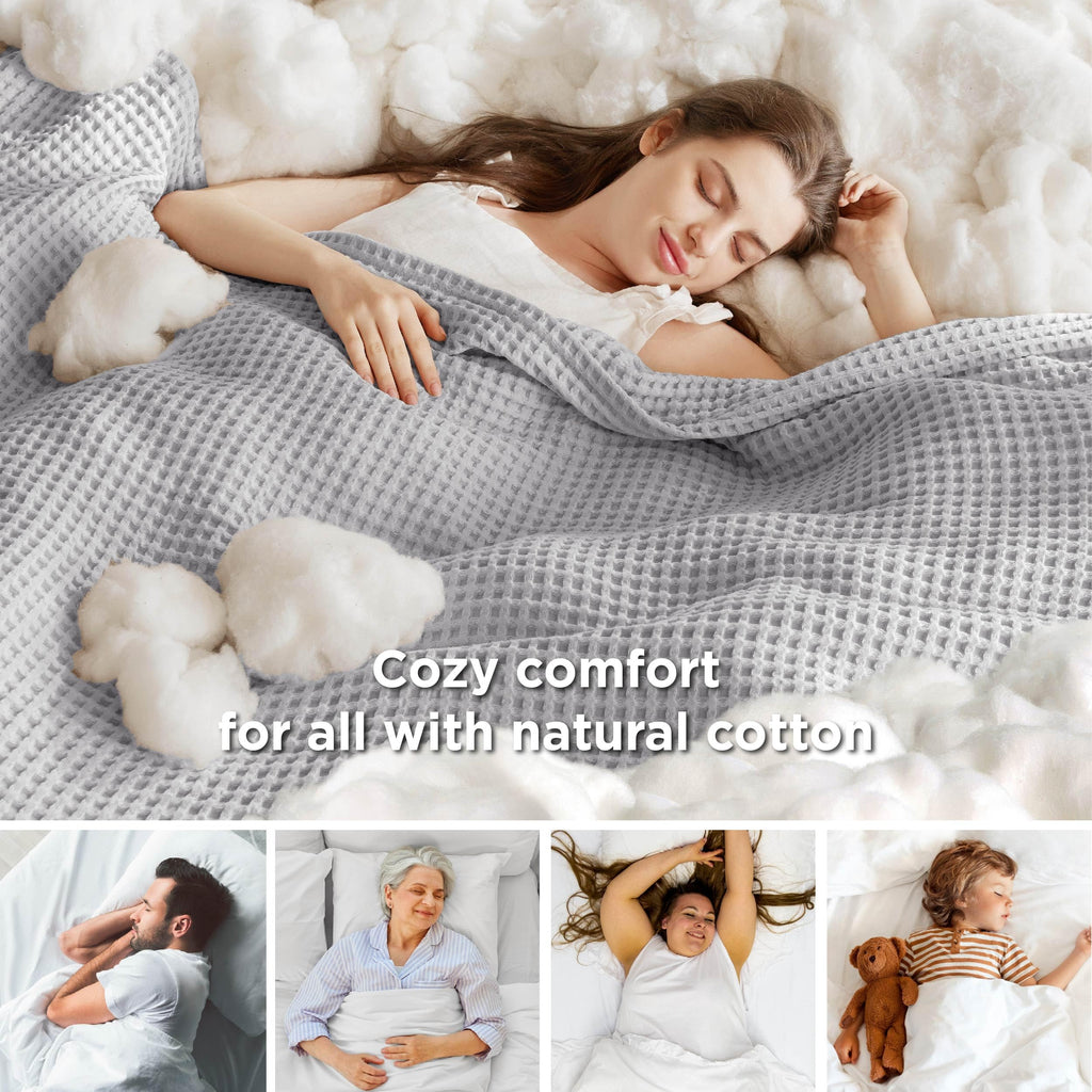 Bedsure 100% Cotton Blanket Queen Size For Bed - Waffle Weave Blankets Queen Size, Soft Lightweight Thin Blankets For Summer, Gr