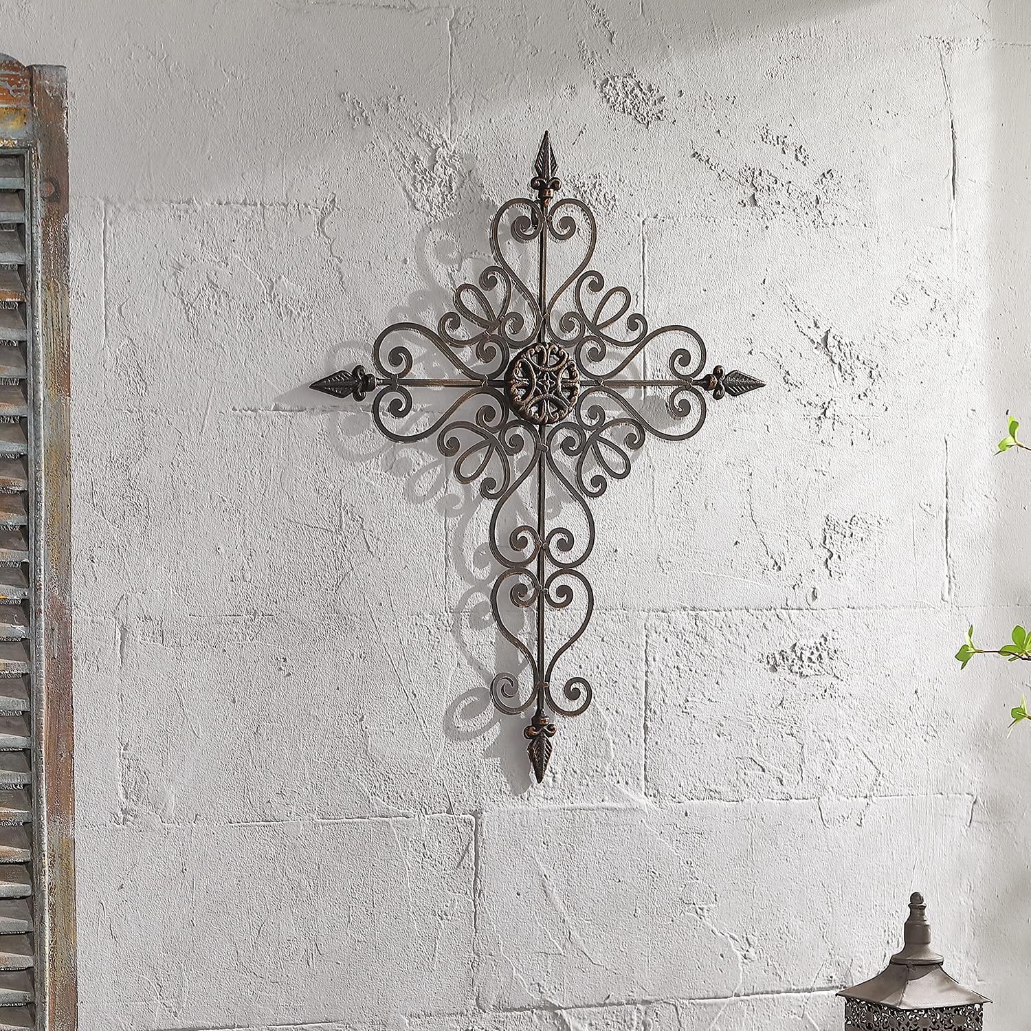 Retrome 27 H Metal Cross Wall Decor, Arrow Accents, Bronze
