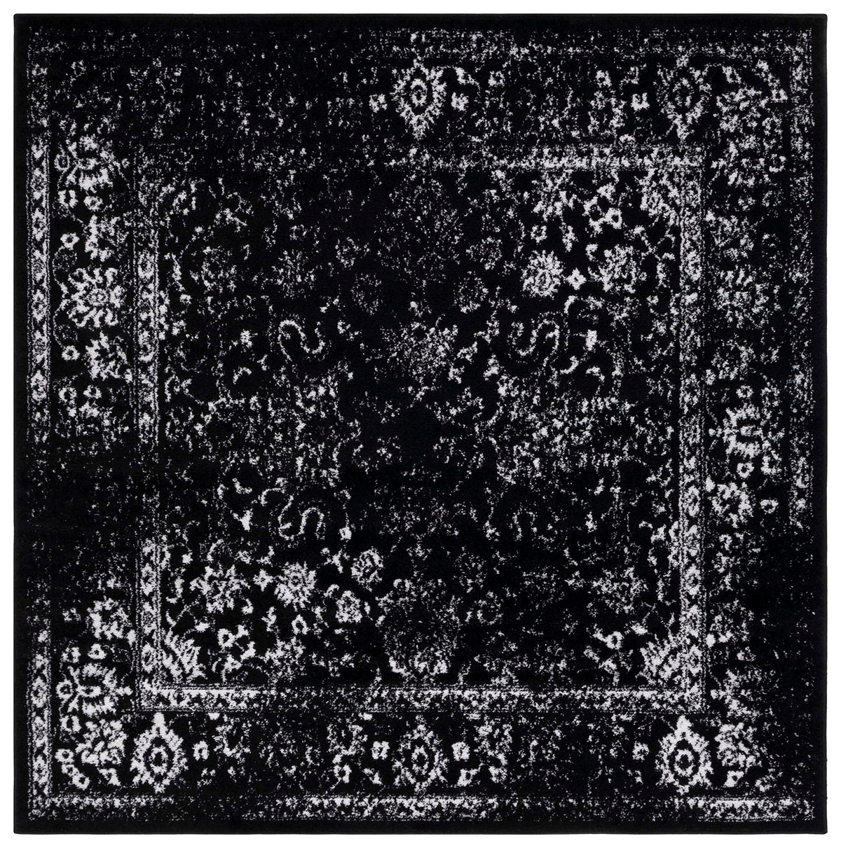 SAFAVIEH Adirondack Collection Area Rug - 4 Square, Black & Ivory, Oriental Distressed Design, Non-Shedding & Easy Care, Ideal 