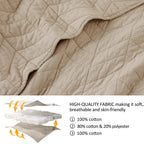 Palassio Dark Beige 100% Cotton Quilt King Size Bedding Sets With Pillow Shams, Lightweight Soft Bedspread Coverlet, Quilted Com