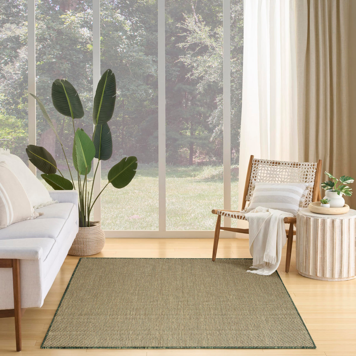 Nourison Courtyard Green 6 x 9 Area Rug - Easy Clean, Non Shedding, Bed Room, Living Room, Dining Room, Kitchen (6 x 9)