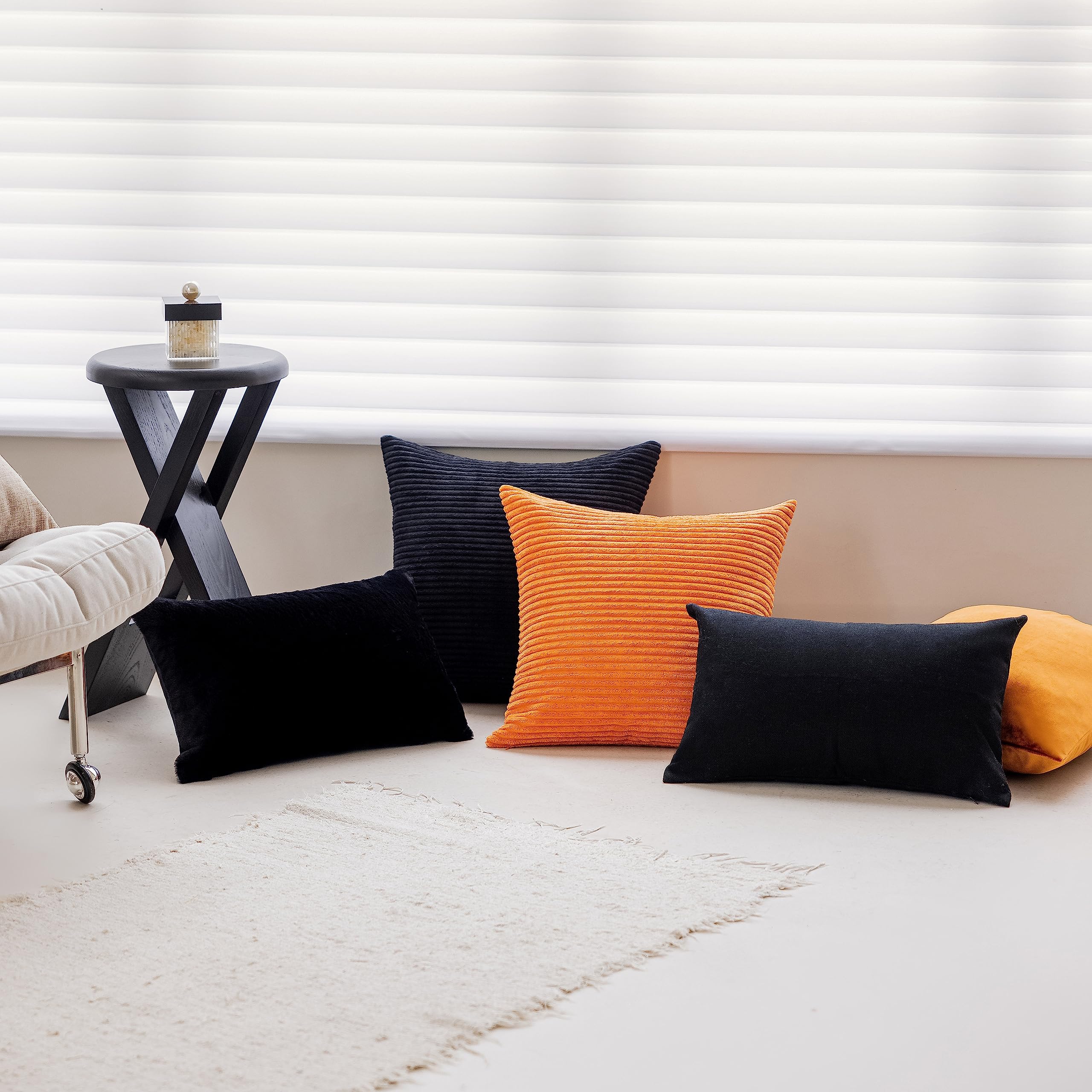 Home Brilliant Decor Holiday Decoration Striped Corduroy Solid Cushion Cover Throw Oblong Pillowcase For Lumbar, 12 X 20, Black