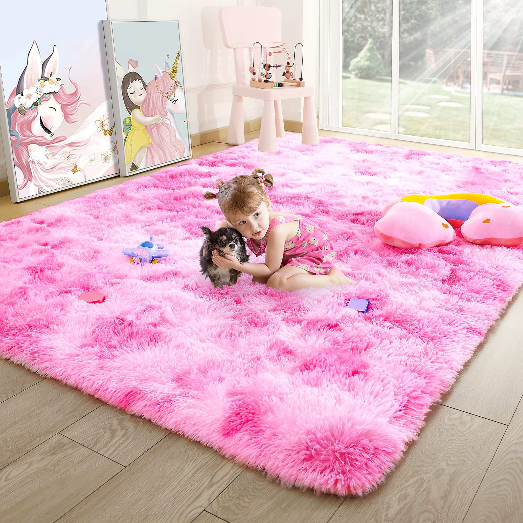 Noahas Girls Bedroom Area Rug, Super Soft Fluffy Rugs for Kids Room Girls Room Nursery Room, Cute Furry Classroom Floor Carpet S