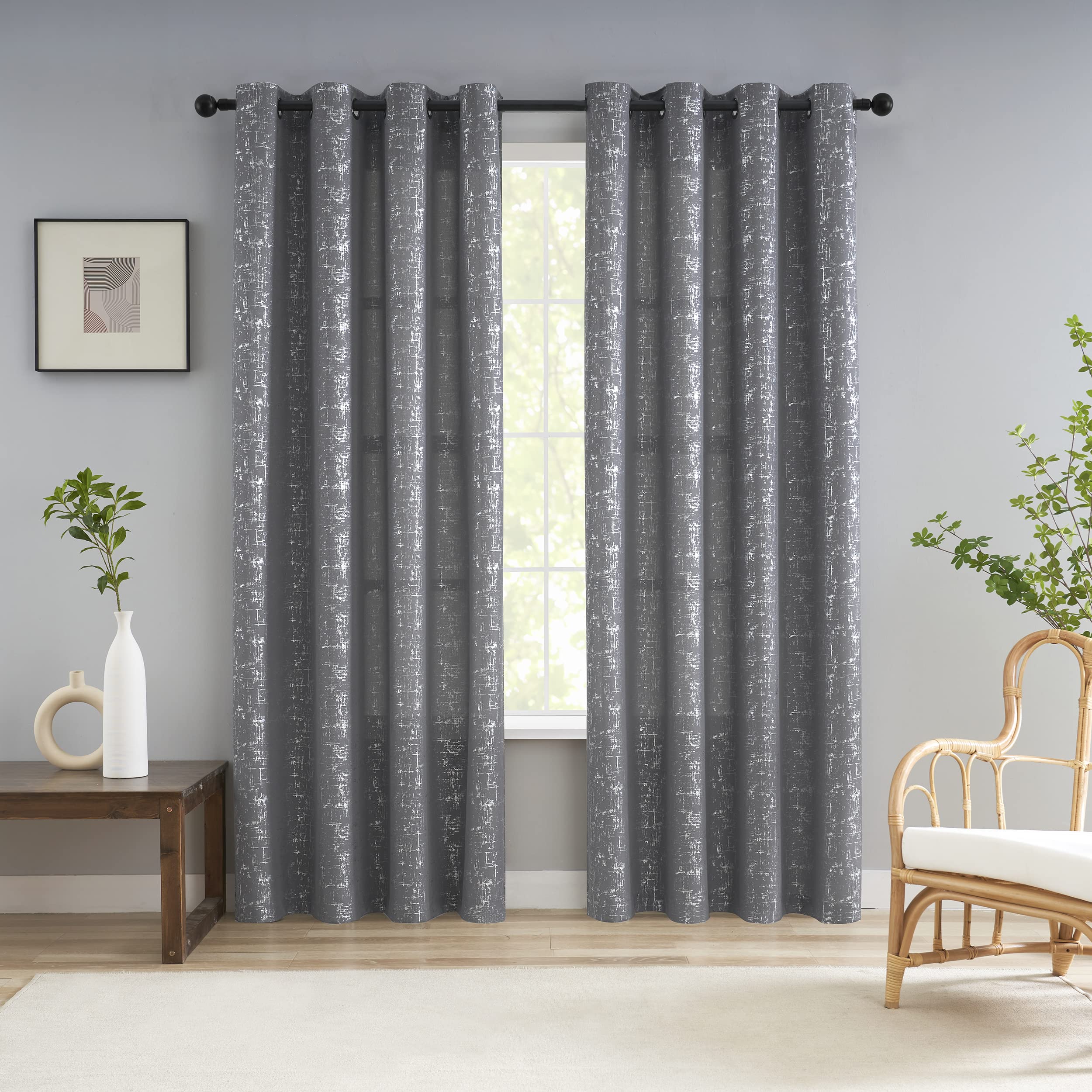 Taisier Home Silver Foil Print Linen Textured Curtains Geometric Dots Pattern Design Curtains for Nursery Toy Room Thermal Insul