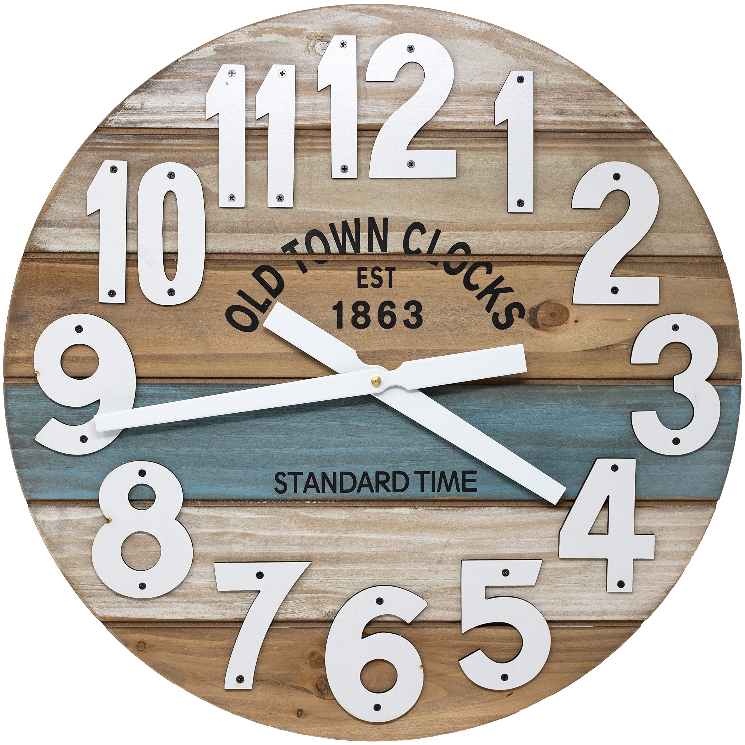 Oldtown Clocks 18 Wooden Multi-Color Maritime Coastal Beach Large Number Wall Clock (Blue, 18 inch)