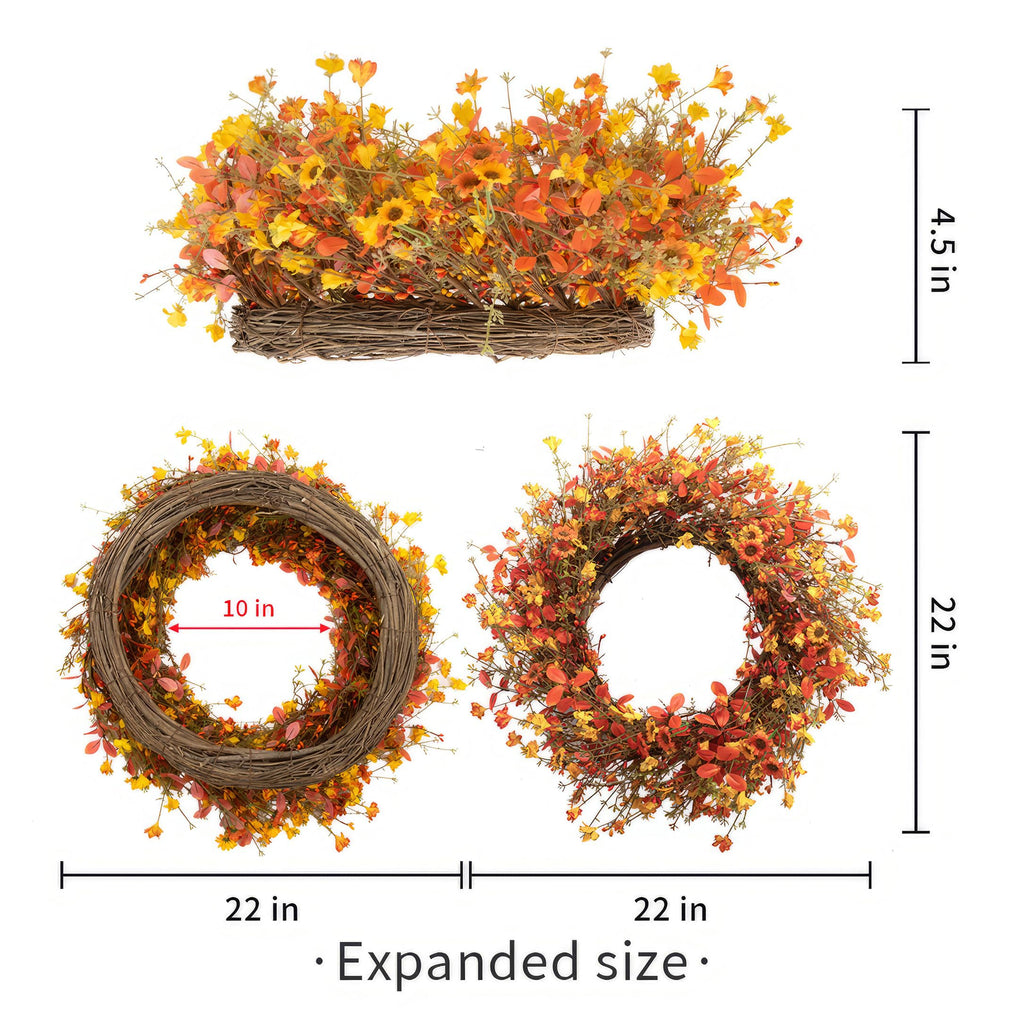 22 Inch Fall Wreaths For Front Door Artificial Orange Eucalyptus Berry Autumn Wreath With Daisy Jasmine Flowers Farmhouse Fall F