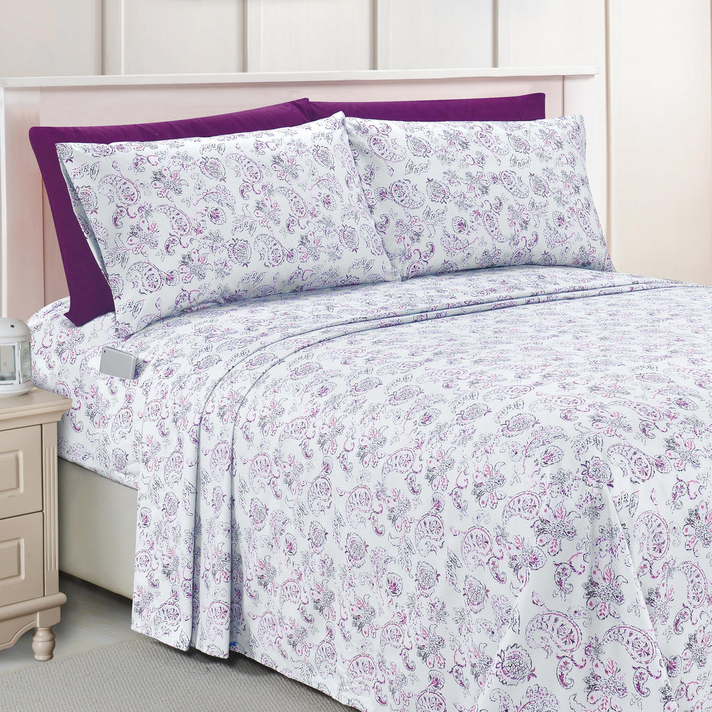 Elegant Comfort Luxury Soft Bed Sheets Paisley Pattern - 1500 Premium Hotel Quality Microfiber Softness Wrinkle And Fade Resistant (6-Piece) Bedding Set, King, Paisley Purple