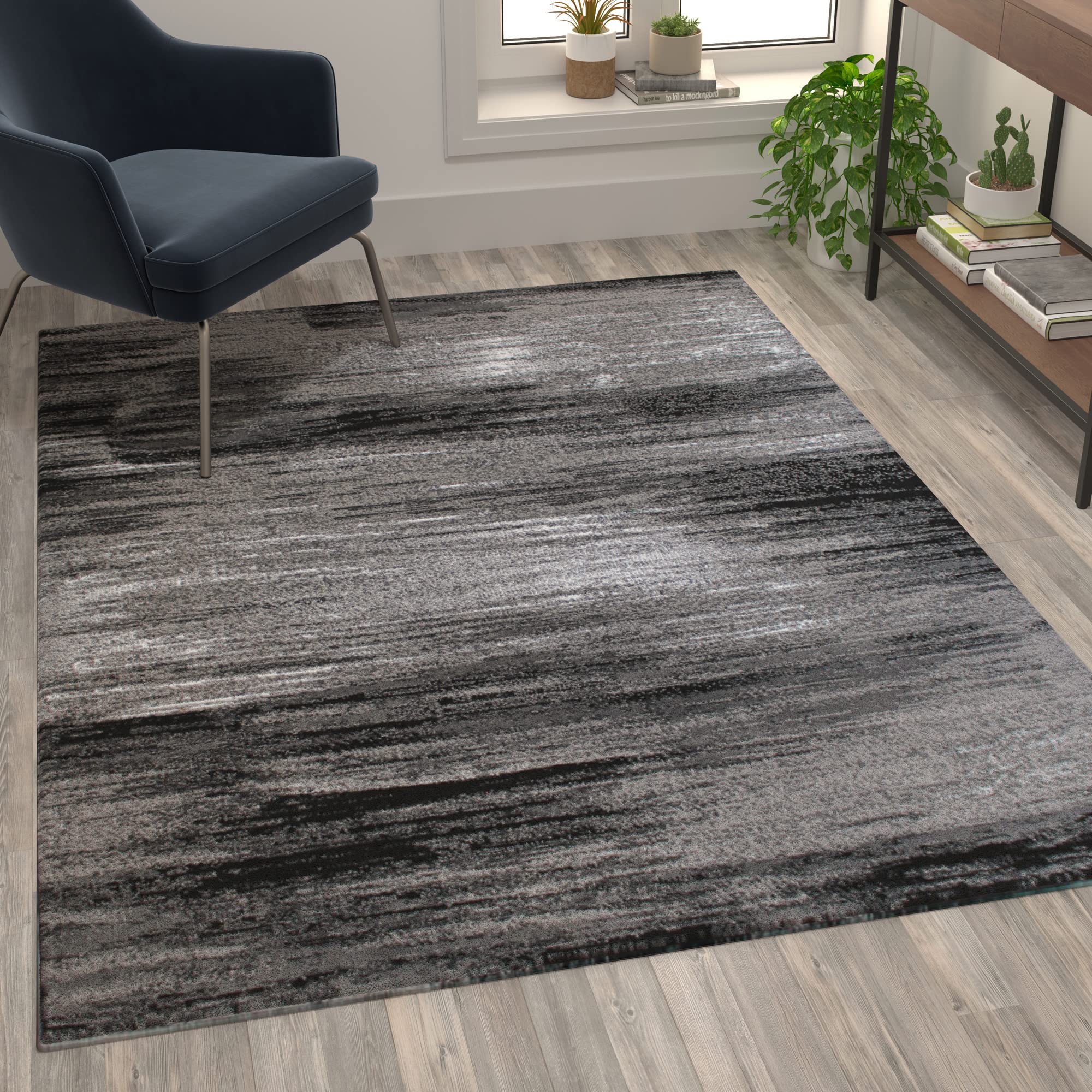 Flash Furniture Rylan Collection Abstract Area Rug - Scraped Design Gray Olefin Rug - 5' X 7' Area Rug - Jute Backing - Living Room, Bedroom, & Family Room