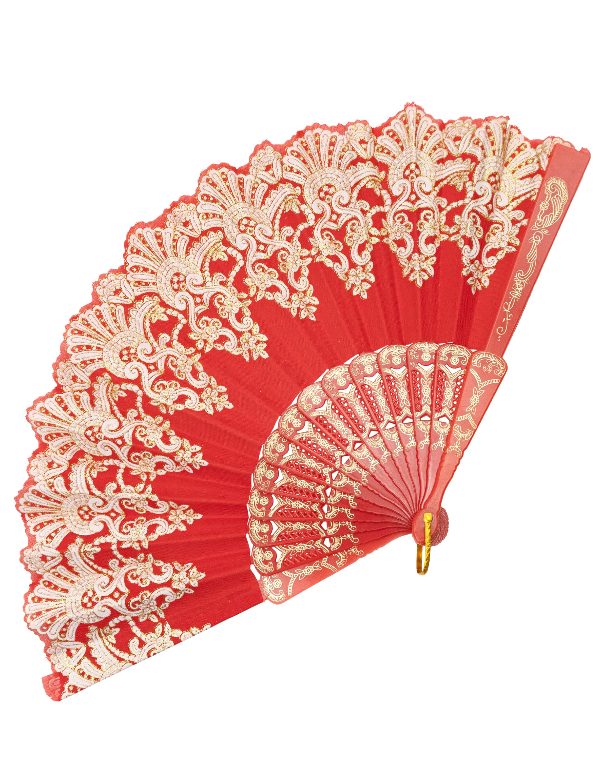 EOSAU Handheld Chinese Folding Fan Hand Fans for Women Foldable Bulk for Party Wedding Church Dancing (Red)