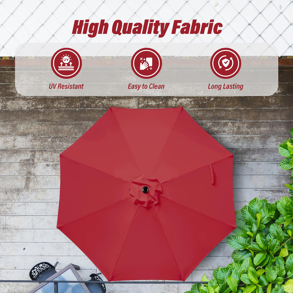 Simple Deluxe 10Ft Outdoor Patio Umbrella Table Market Umbrella With Push Button Tilt And Crank, 8 Sturdy Ribs, Uv Protection Waterproof For Garden, Lawn, Deck, Backyard, Pool, Red