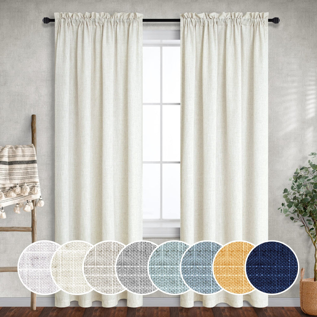 60 Inch Wide Natural Linen Curtains For Bedroom Light Reducing Sheer Large Window Curtain Panels Set Of 2 Total Width 120 X 90 Inch Long 5X7.5 Ft Length Country Farmhouse Decor Rod Pocket Cream Ivory