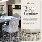 AFD Home Alfresco Kuba-Weave Counter Stool, Wooden, Off White, 23 Inch Seat Height