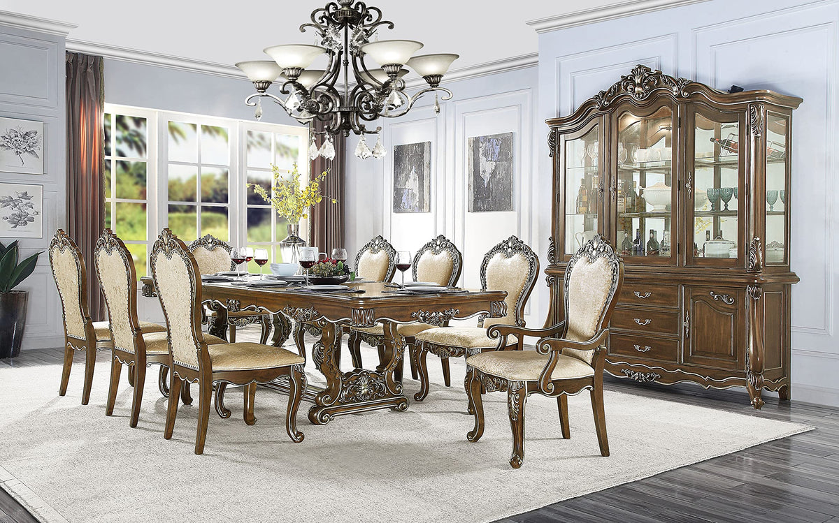 Acme Latisha Fabric Arm Chair with Nailhead Trim in Antique Oak (Set of 2)