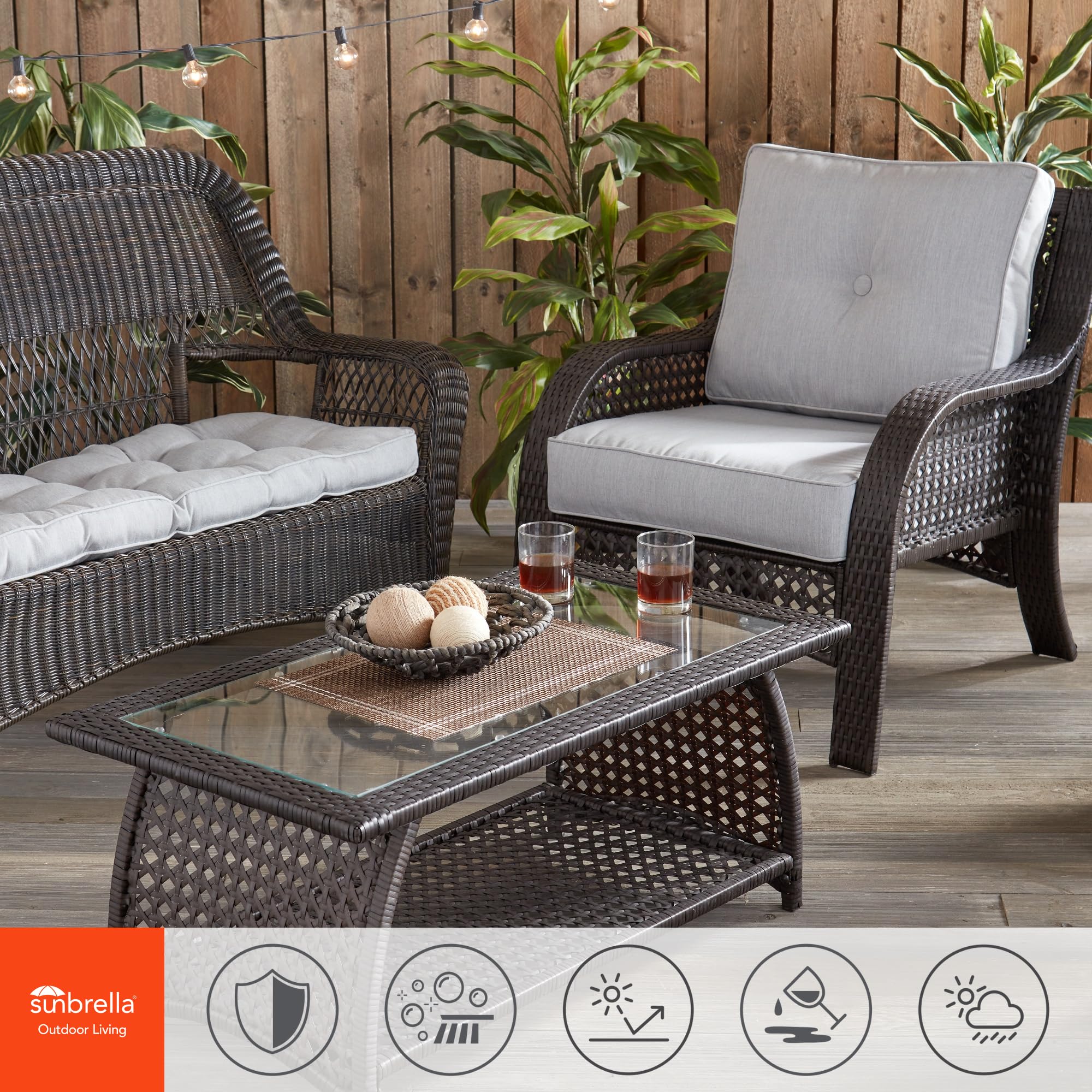 Greendale Home Fashions Outdoor 2-Piece Sunbrella Fabric Deep Seat Cushion Set, Granite