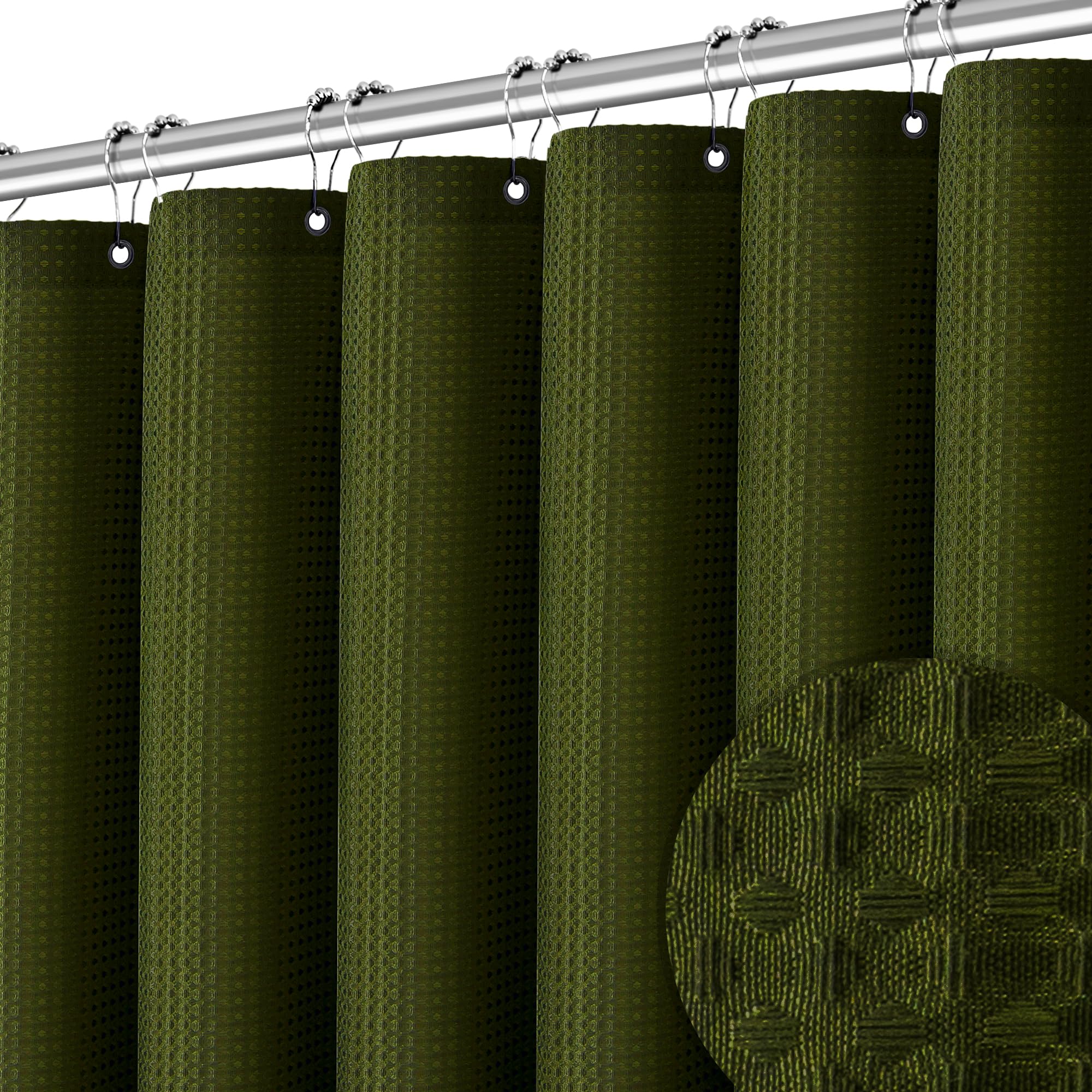 Pangsinne Waffle Shower Curtain Deep Green, Stall Shower Curtain, Heavy Duty Fabric Shower Curtains, Hotel Quality Bathroom Army