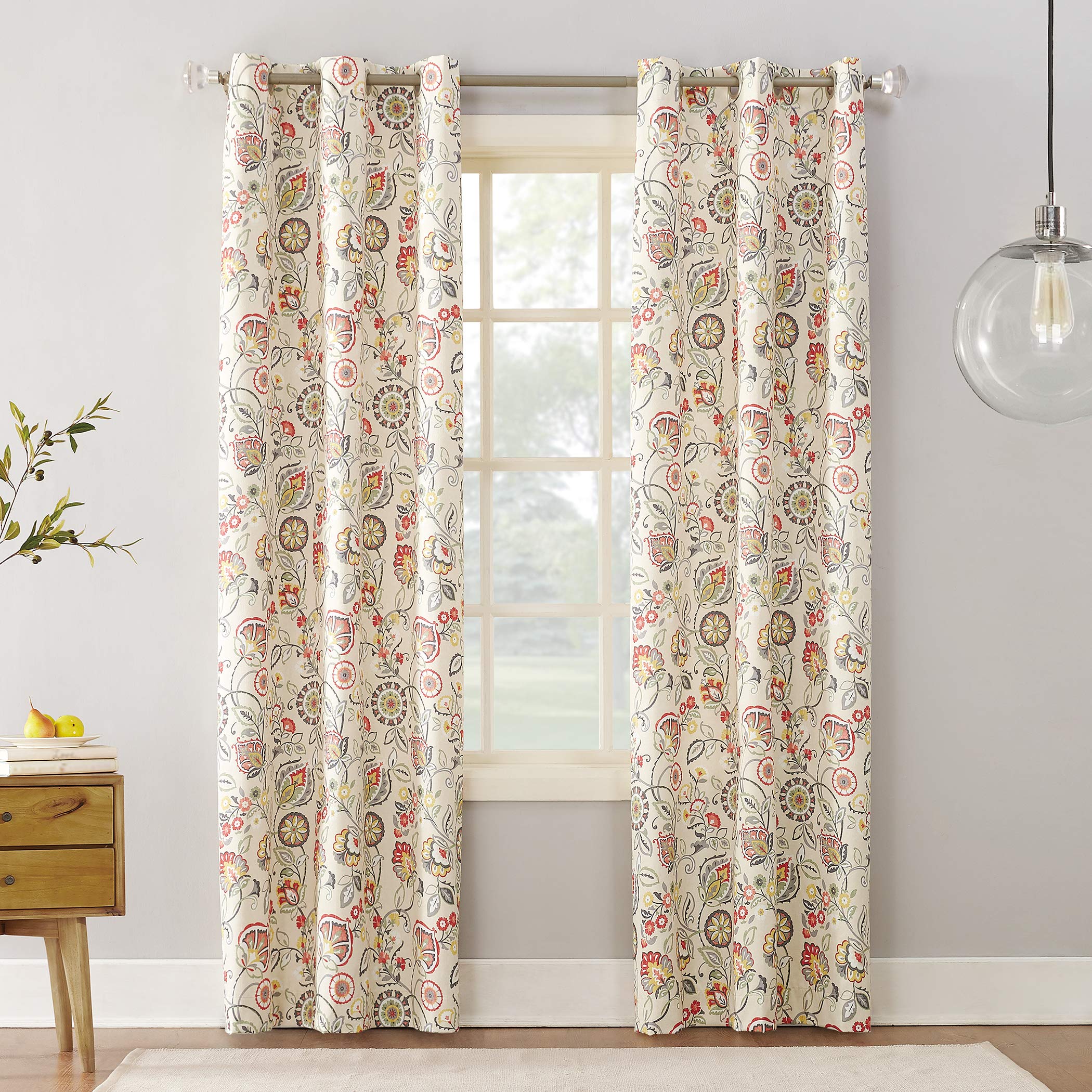 Sun Zero Jorah Botanical Print Thermal Insulated Energy Efficient Grommet Curtain Panel, 40 x 95, Linen