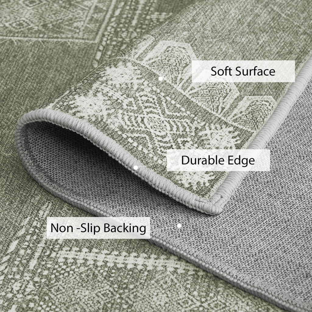 Nicetown Entryway Rug 2X3 Small Rug Sage Green Rug Washable Thin Geometric Area Rug - 2X3 Boho Non-Slip Entryway Rug Living Room