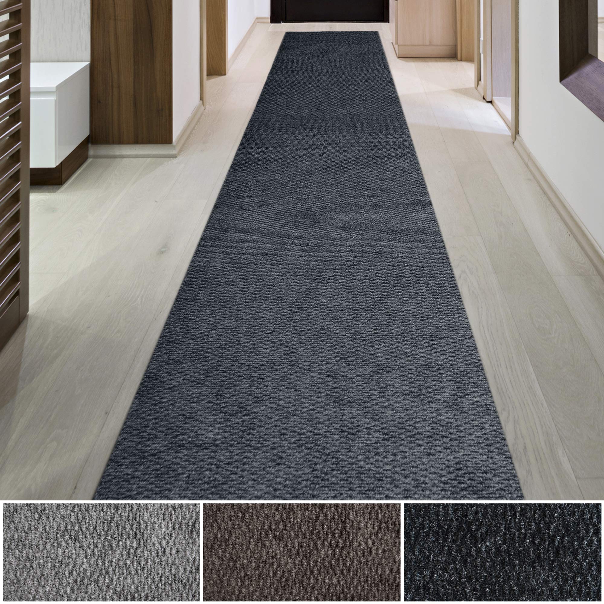 iCustomRug Spartan Weather Warrior Heavy Duty Indoor/Outdoor Utility Textured Runner, Non-Slip Rubber Backing 4 x 48 Charcoal