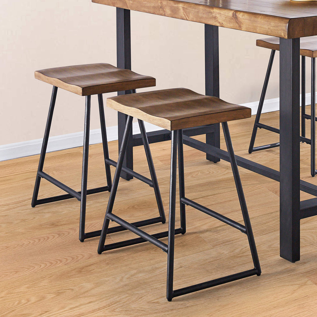 Steve Silver Landon Counter Stool, Rustic, Iron Base, Set of 2 Chairs, Brown, 18'' x 14'' x 25'',