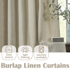 Jinchan Burlap Look Curtains 90 Inches Long Linen Textured Curtains For Living Room Light Filtering Farmhouse Curtains Rod Pocke