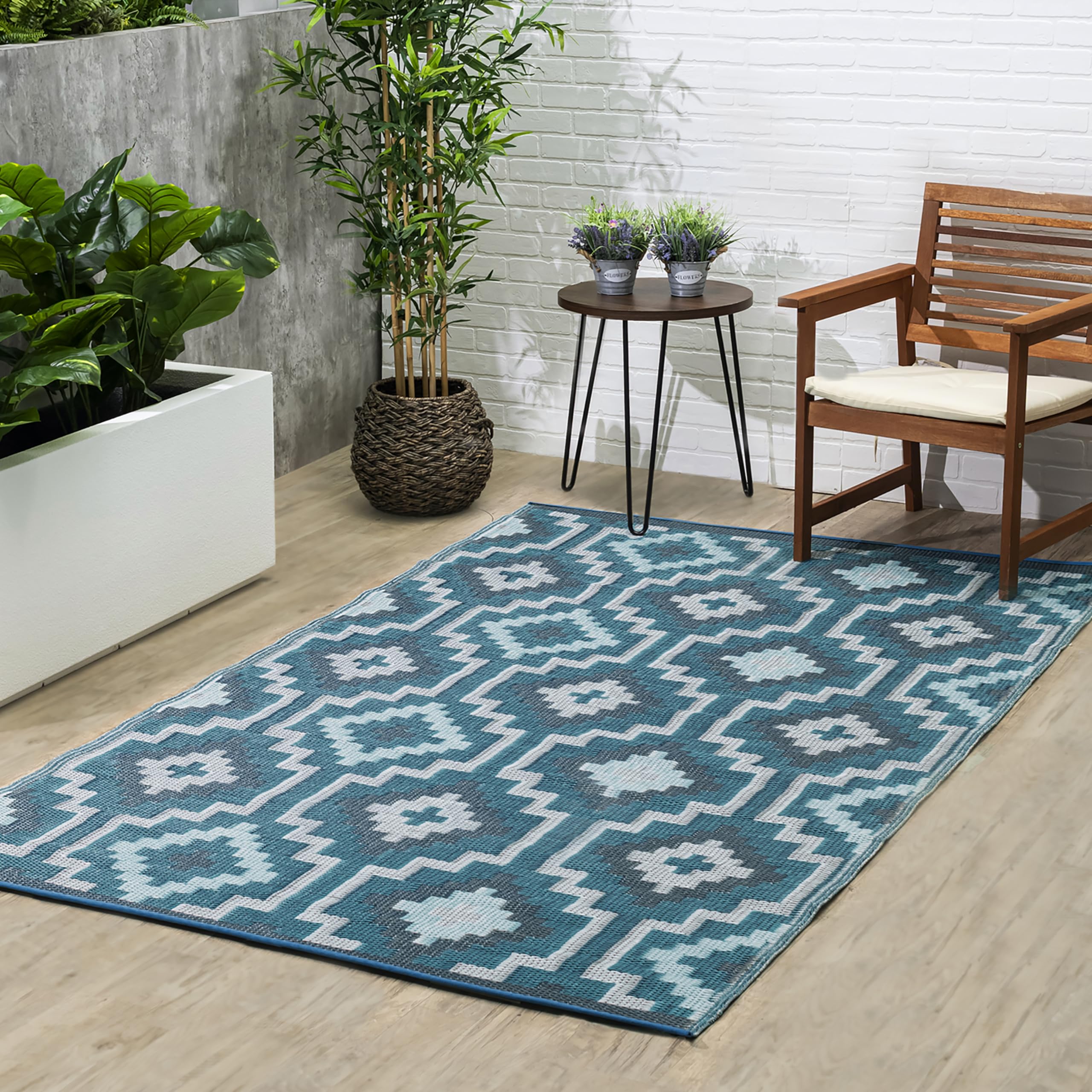 Fab Habitat Outdoor Rug - Waterproof, Fade Resistant, Crease-Free - Premium Recycled Plastic - Vintage Boho Kilim - Porch, Deck,