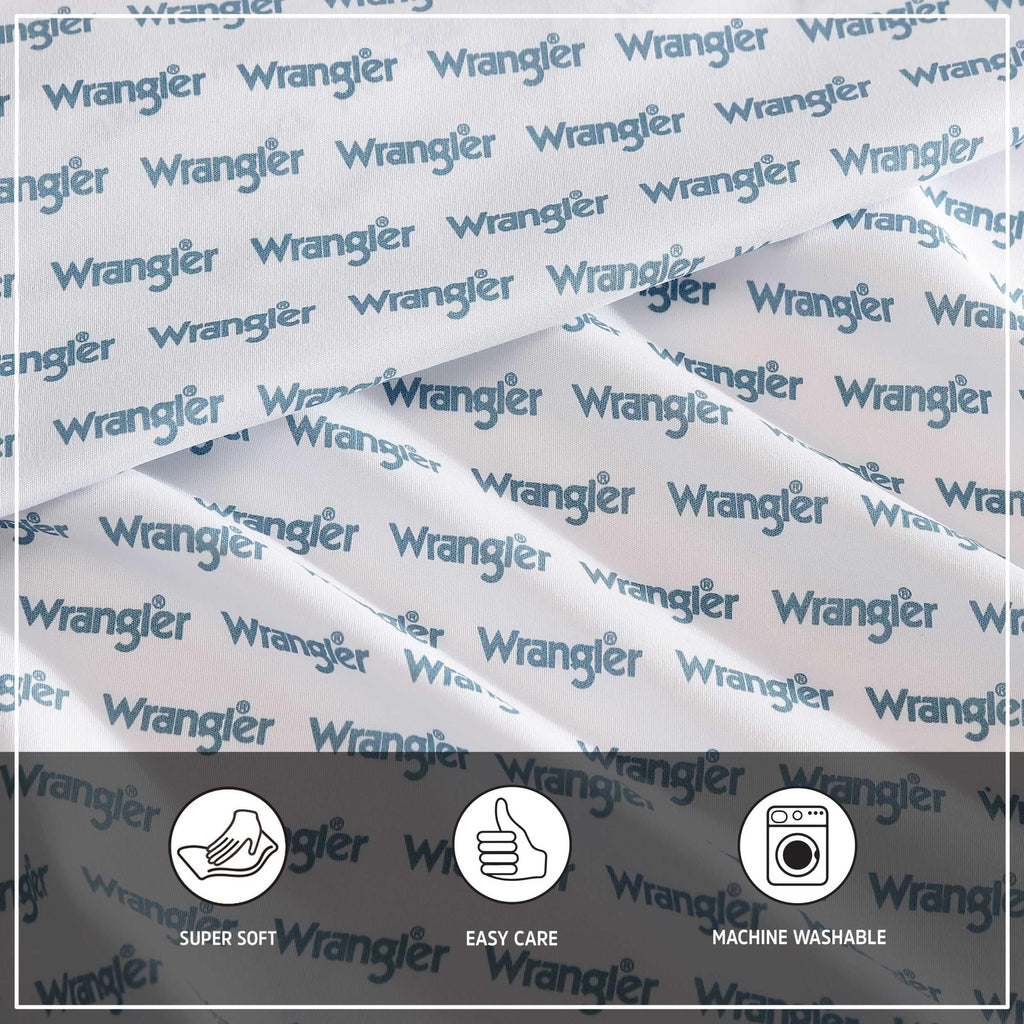 Wrangler - Sheet Set, Breathable & Wrinkle Resistant Bedding, Includes Matching Sham & Pillowcases, Yellowstone Inspired, Western Luxurious Bedding Set (Stamped Logo Blue, King)