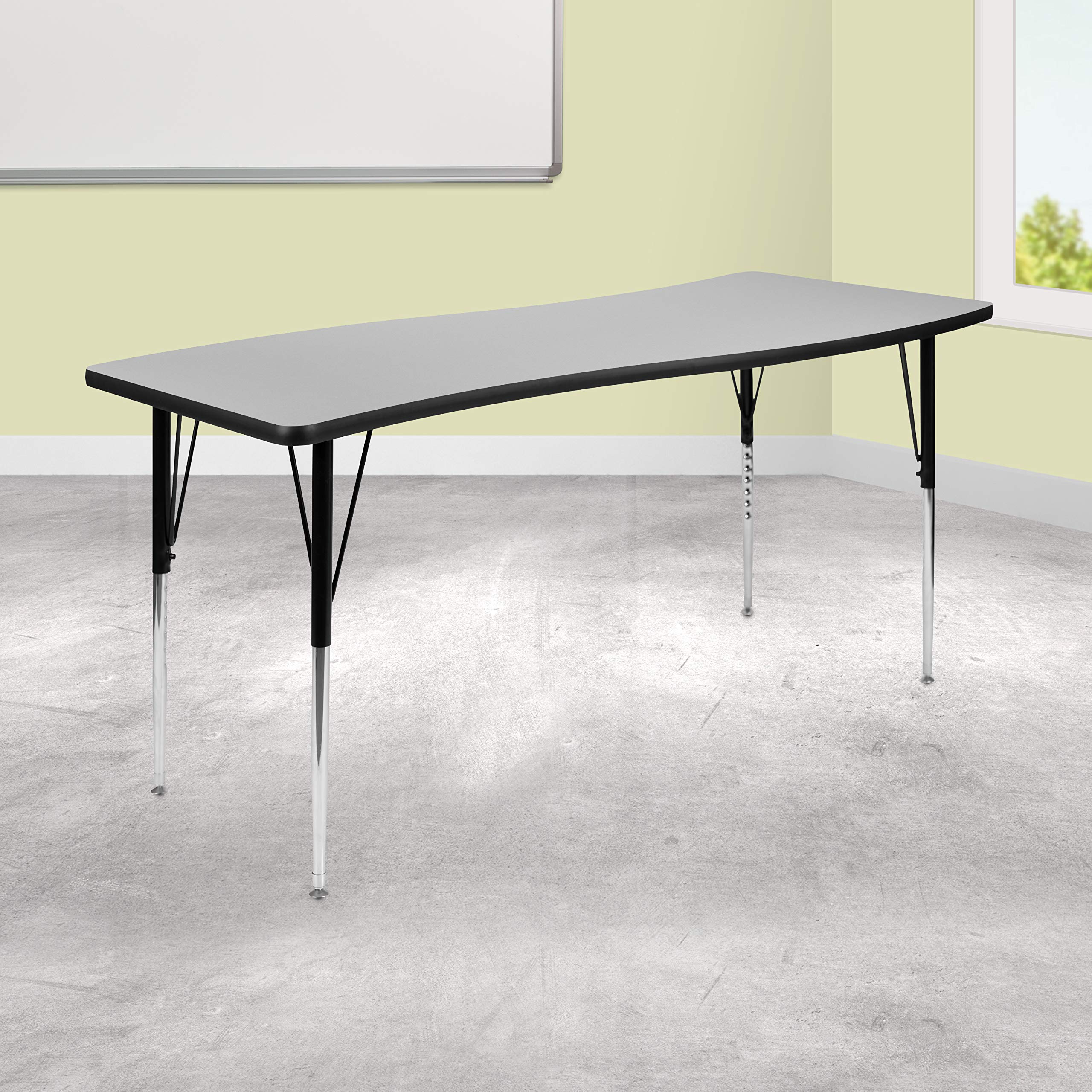 Flash Furniture Wren 26W x 60L Rectangular Wave Flexible Collaborative Grey Thermal Laminate Activity Table - Standard Height Ad