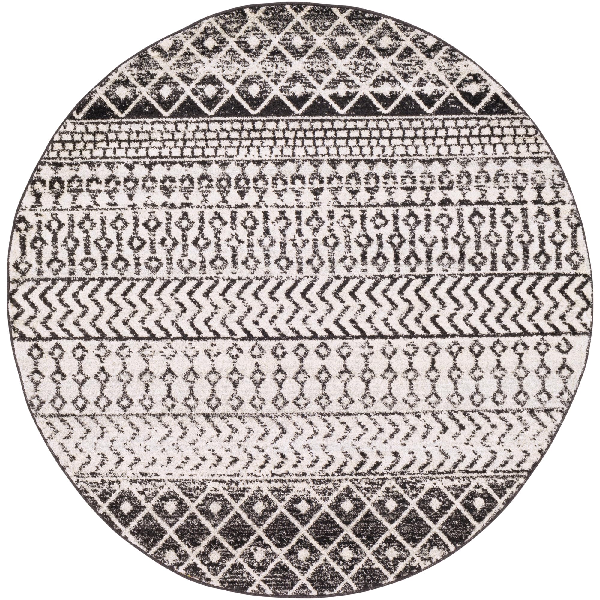 Livabliss Chester Boho Moroccan Area Rug,6' Round,Black
