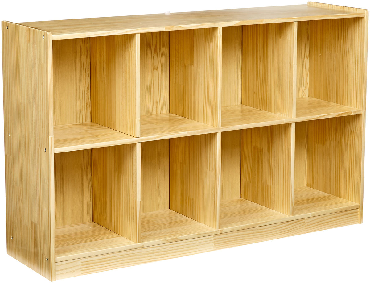 Amazon Basics Block Storage Cabinet, Backpack Organizer Shelf, 8 Compartment Cube Storage for Daycare, Pine Wood, 13 D x 48 W 