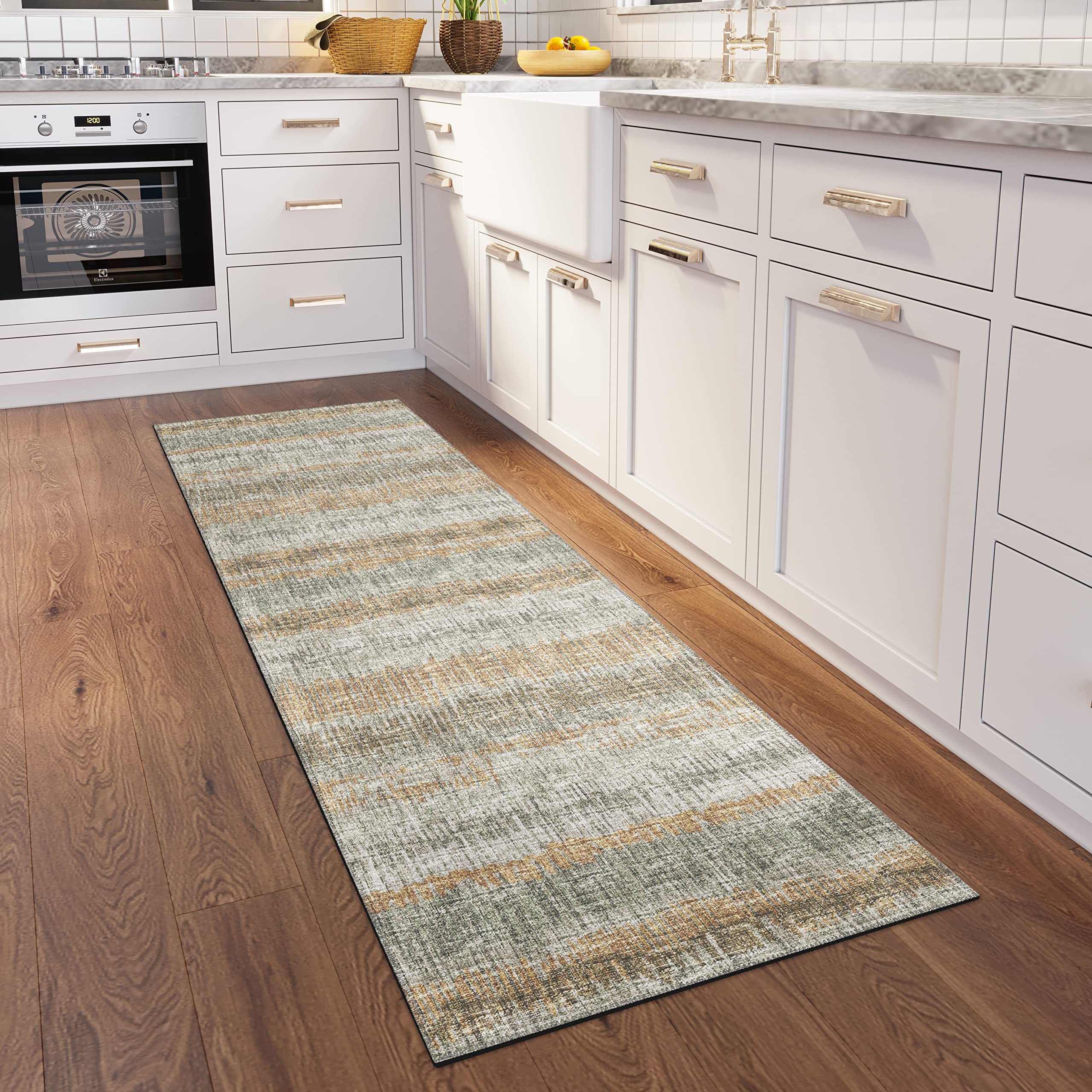 Addison Rugs Rylee Ary34 Green Washable 2'3" X 7'6" Indoor Outdoor Runner Rug, Easy Clean, Machine Washable, Non Shedding, Bedroom, Entry, Living Room, Dining Room, Kitchen, Patio Rug