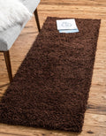 Rugs.com - ber Cozy Solid Shag Collection Rug - 20 Ft Runner Chocolate Brown Shag Rug Perfect for Hallways, Entryways