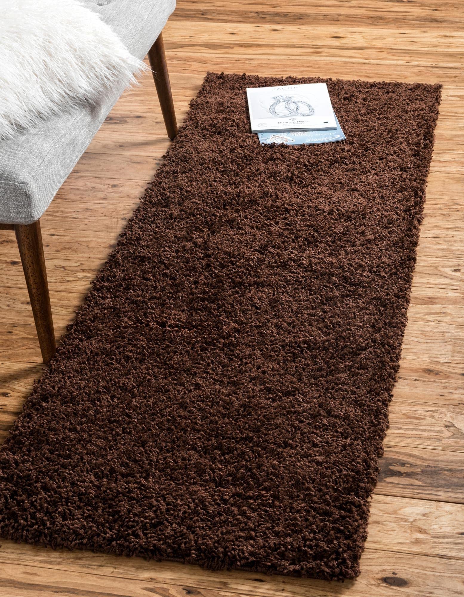 Rugs.com - ber Cozy Solid Shag Collection Rug - 20 Ft Runner Chocolate Brown Shag Rug Perfect for Hallways, Entryways