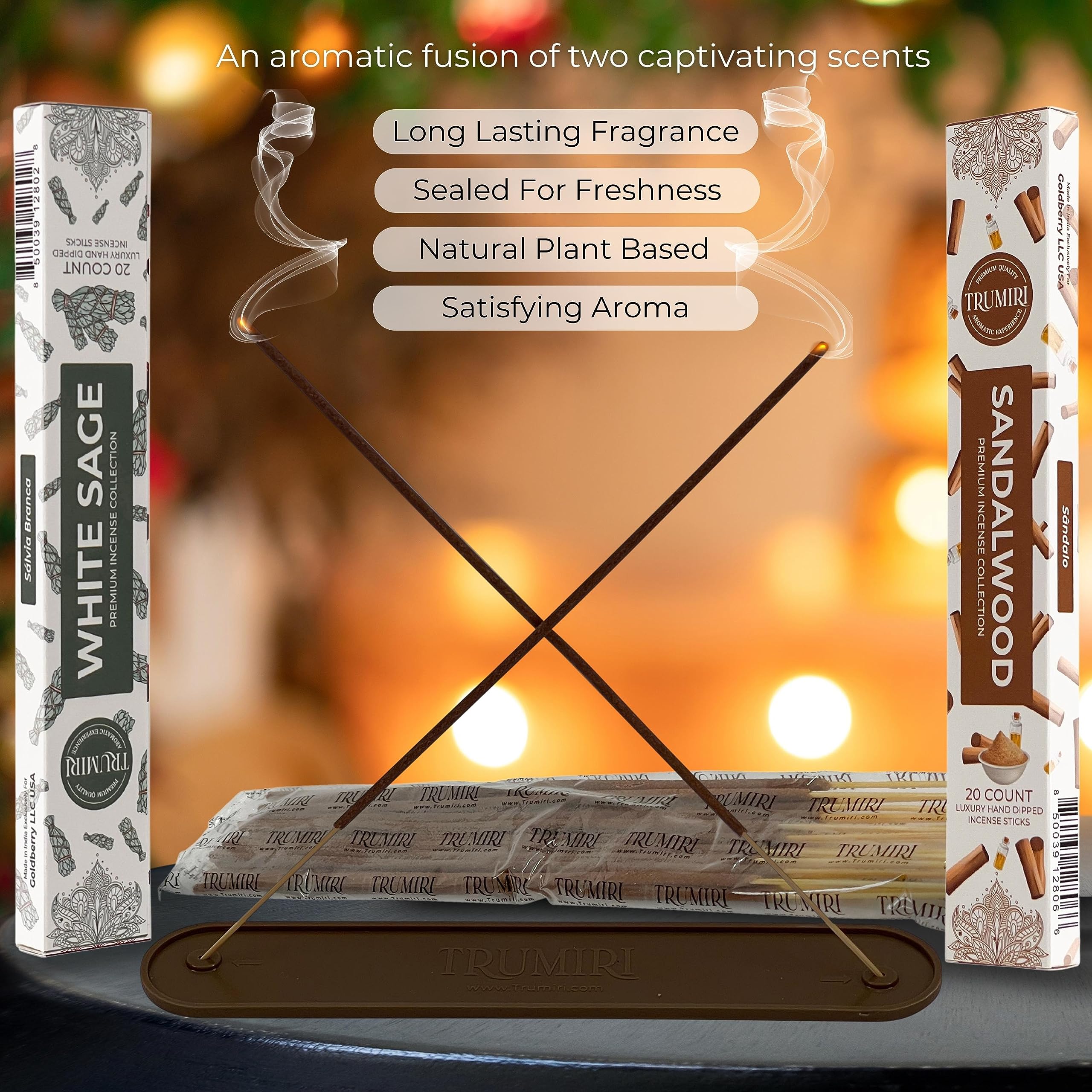 Trumiri Incense Sticks - Combo Pack Of 40 Insence-Sticks - 20 White Sage + 20 Sandalwood - Insenses - Insents - Incents - Inscen