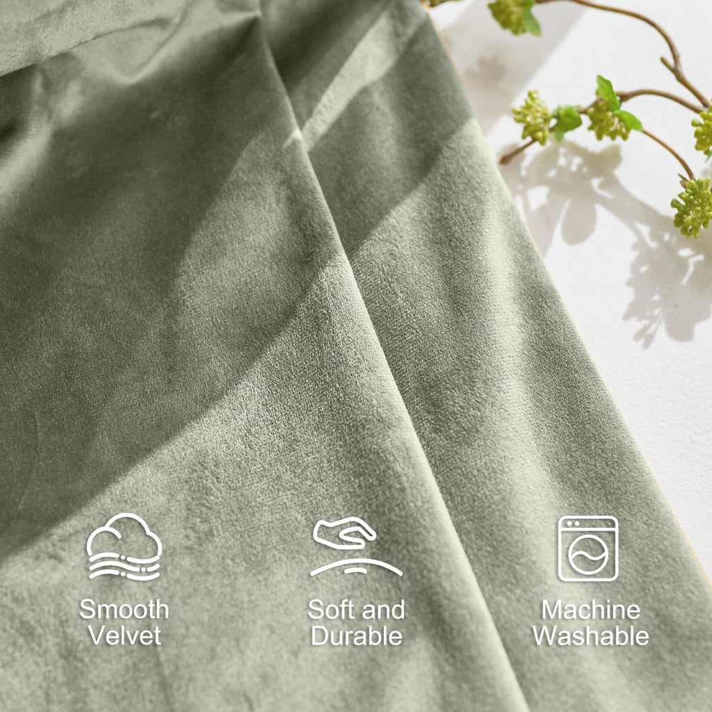 Lazzzy Green Velvet Curtains Room Darkening Thermal Insulated Curtains 72 Inch Long Window Drapes For Bedroom Living Room Super Soft Luxury Rod Pocketwindow Treatment 2 Panels, Grayish Green