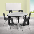 Flash Furniture 47.5 Circle Wave Collaborative Laminate Activity Table Set with 18 Student Stack Chairs, Grey/Black