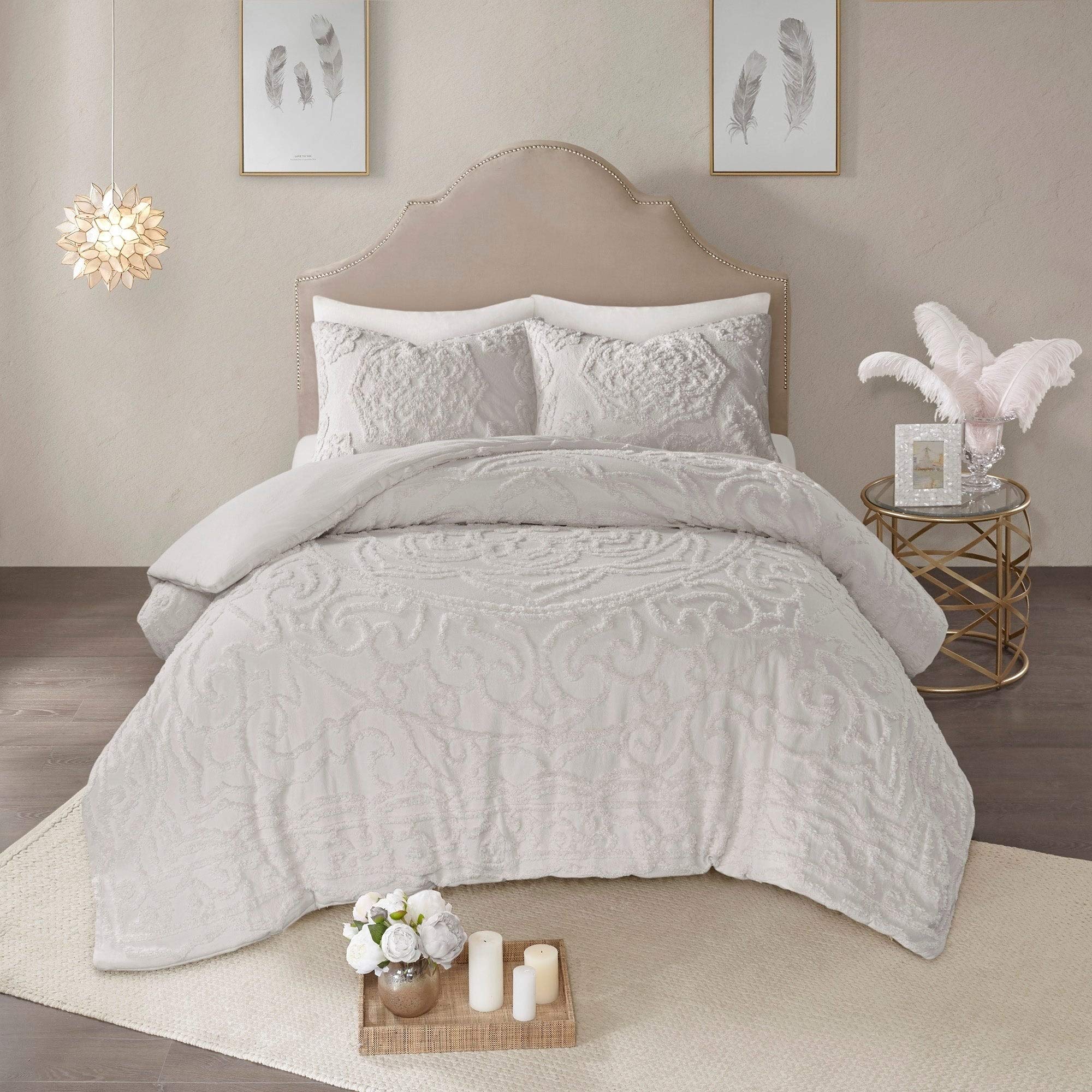 Madison Park Laetitia 100% Cotton Duvet Set-Chenille Tufted Medallion Design All Season Cozy Bedding Shabby Chic Comforter Cover